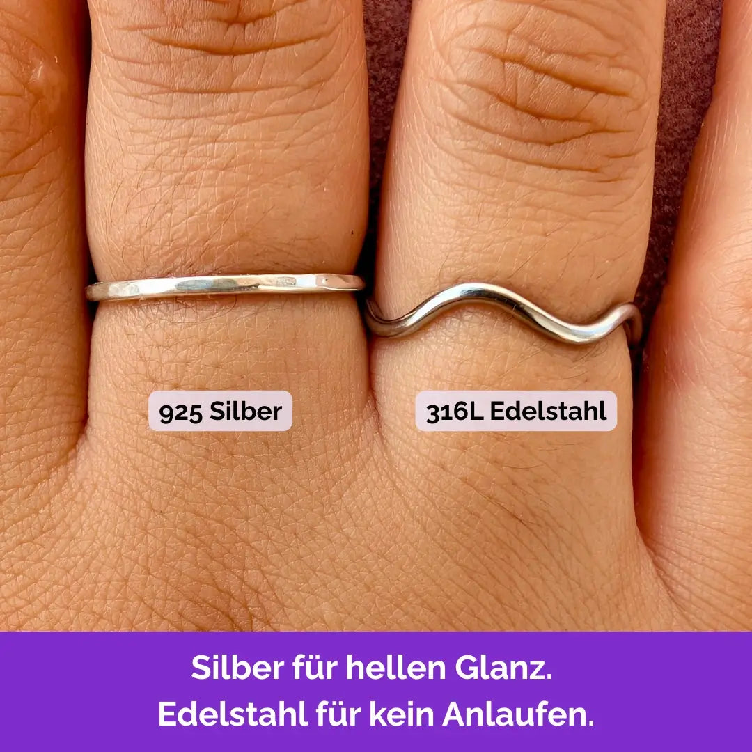 925 Silber für hellen Glanz. Edelstahl für kein Anlaufen.