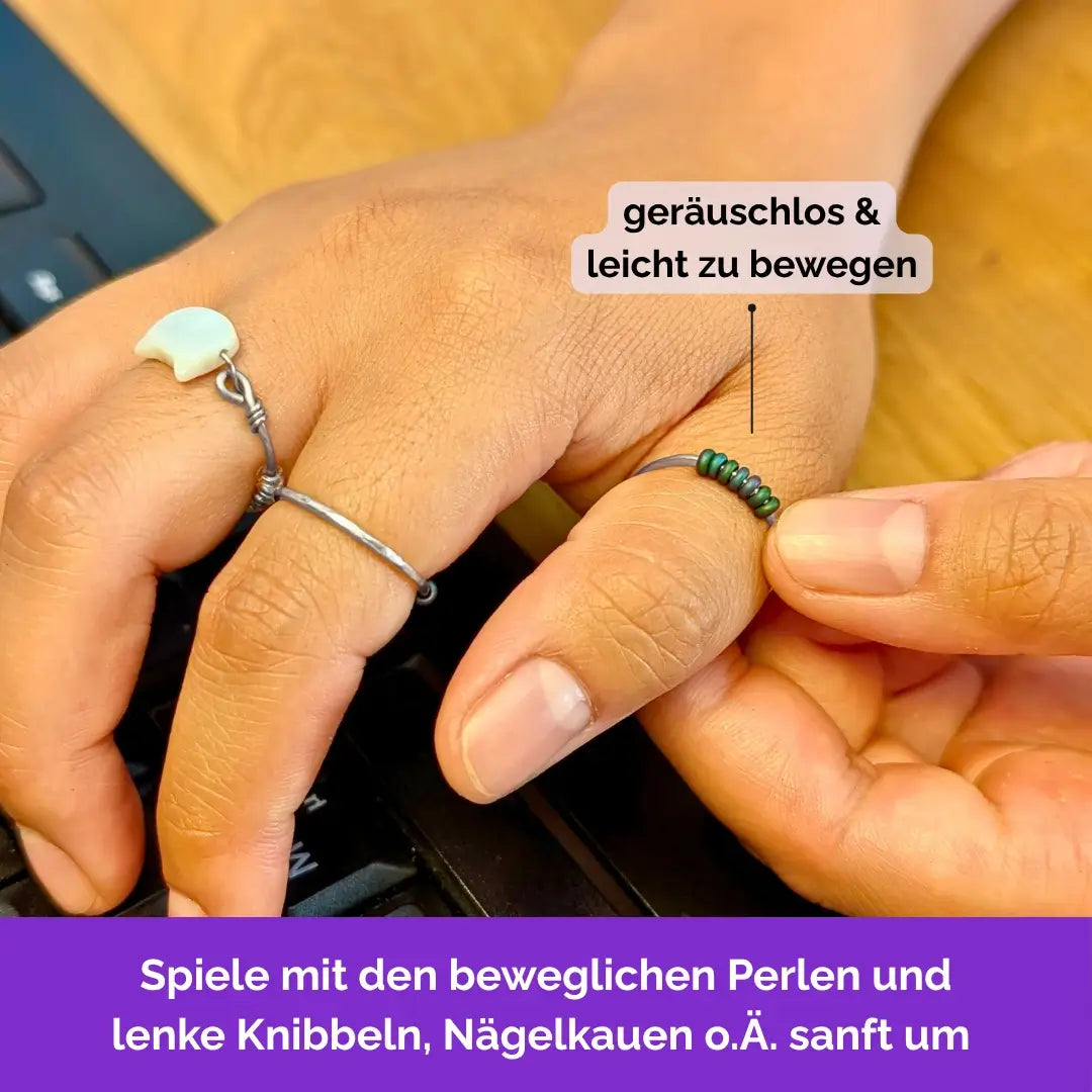 Anden Fidget Ring in Silber – drehbare Perlen als Skill gegen Nägelkauen, Skin Picking und unruhige Finger