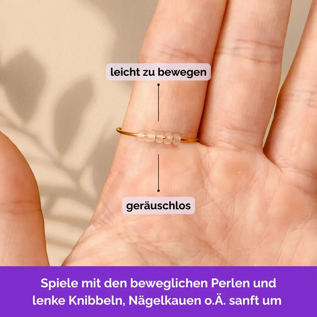 Anden Fidget Ring in Gold – drehbare Perlen als Skill gegen Nägelkauen, Skin Picking und unruhige Finger