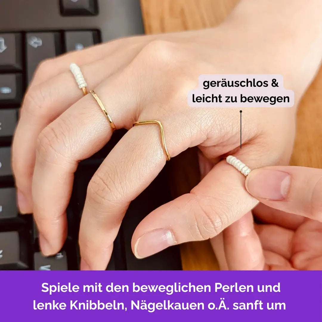 Phoenix Fidget Ring in Gold – drehbare Perlen als Skill gegen Nägelkauen, Skin Picking und unruhige Finger