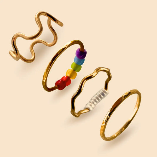 4er Set Wave Rainbow Anti Stress Ring - High Quality - Dainty - Fine Jewelery