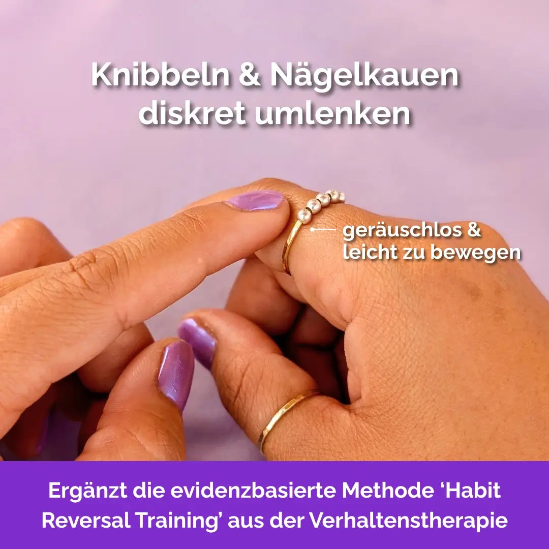 585 Gold Fidget Ring – drehbare Perlen als Skill gegen Nägelkauen, Skin Picking und unruhige Finger