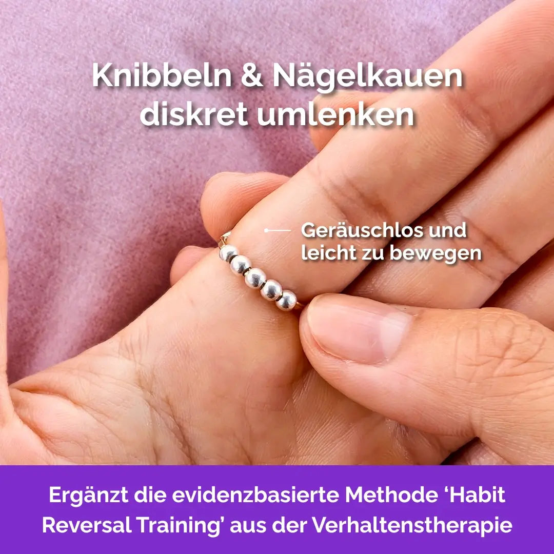 585 Gold Fidget Ring – drehbare Perlen als Skill gegen Nägelkauen, Skin Picking und unruhige Finger. Berge