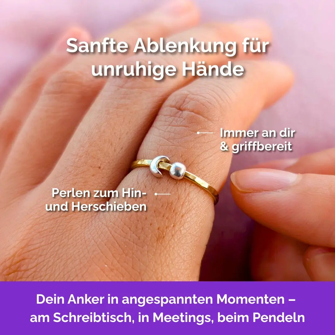 585 Gold Fidget Ring – filigraner, leichter und minimalistischer Schmuck  für Stressabbau, Skin Picking und unruhige Hände. Mond
