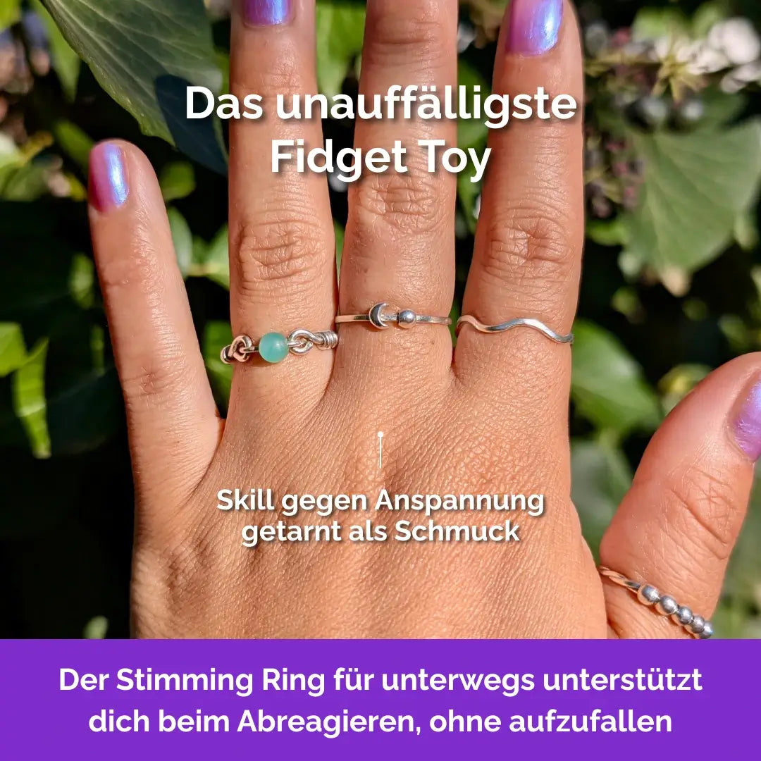 925 Silber Fidget Ring Mond – robuster, langlebiger Anti Stress Ring bei Skin Picking, Fidget Toy für Erwachsene