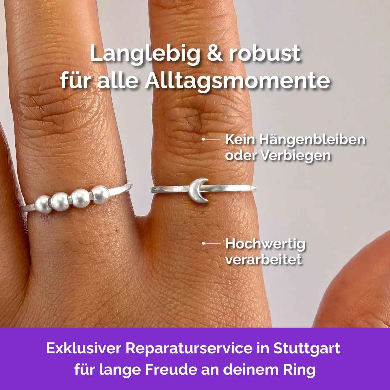 925 Silber Fidget Ring Mond – robuster, langlebiger Anti Stress Ring bei Skin Picking, Stress und Anspannung