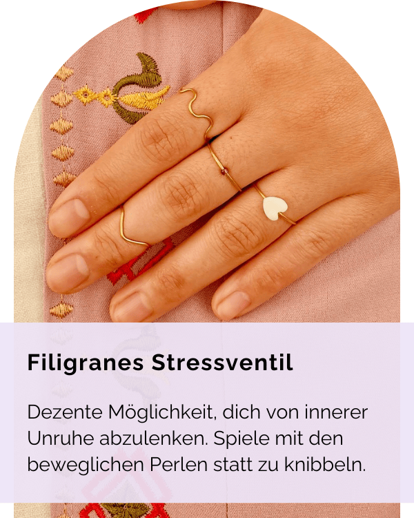 filigran leicht minimal boho fidget ring. Skill gegen Stress, Anspannung, innere Unruhe, Nägelkauen, Knibbeln. Perlen.