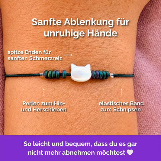 Katze Fidget Armband in Grün mit beweglichen Perlen, ideal als Skill bei innerer Unruhe zur sanften Stressbewältigung und Emotionsregulierung