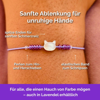 Katze Fidget Armband in Lavendel mit beweglichen Perlen, Akupressur, ideal als Skill bei innerer Unruhe zur sanften Stressbewältigung und Emotionsregulierung.