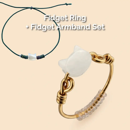 Katze Fidget Ring in Gold + Armband Set – hochwertiger, unauffälliger Anti Stress Ring zur Stressbewältigung und Emotionsregulation