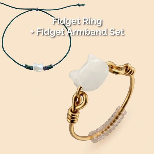 Katze Fidget Ring in Gold + Armband Set – hochwertiger, unauffälliger Anti Stress Ring zur Stressbewältigung und Emotionsregulation