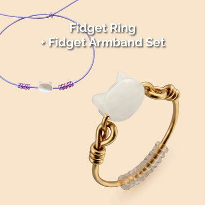 Katze Fidget Ring in Silber + Armband Lavendel – hochwertiger, unauffälliger Anti Stress Ring zur Stressbewältigung und Emotionsregulation