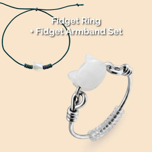 Katze Fidget Ring in Silber + Armband – hochwertiger, unauffälliger Anti Stress Ring zur Stressbewältigung und Emotionsregulation