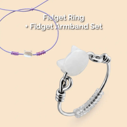 Katze Fidget Ring in Silber + Armband Lavendel – hochwertiger, unauffälliger Anti Stress Ring zur Stressbewältigung und Emotionsregulation