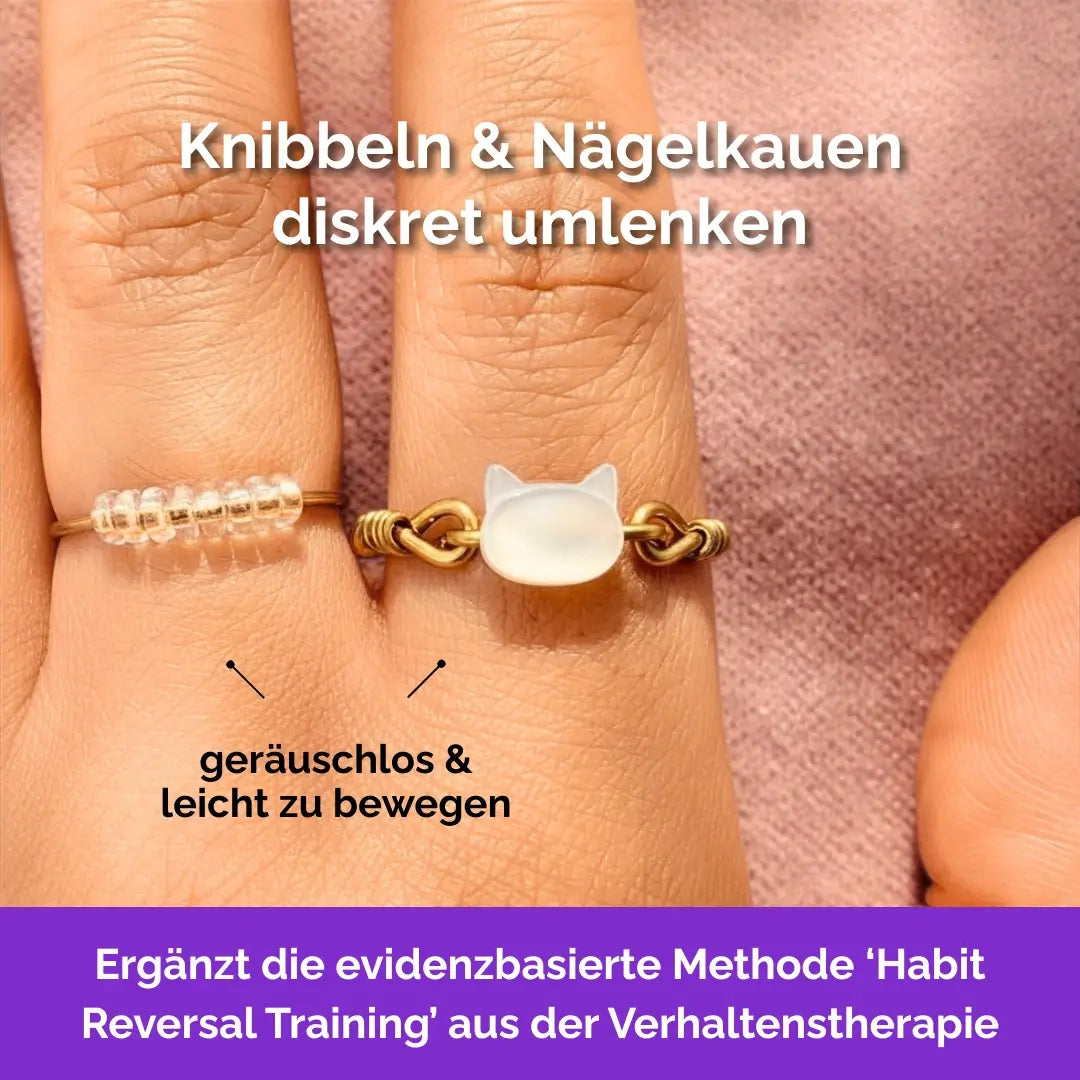 Katze Fidget Ring in Gold – drehbare Perlen als Skill gegen Nägelkauen, Skin Picking und unruhige Finger