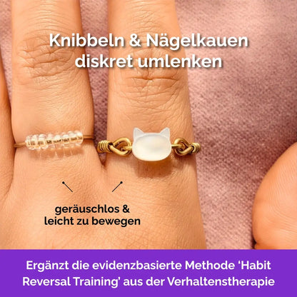 Katze Fidget Ring in Gold – drehbare Perlen als Skill gegen Nägelkauen, Skin Picking und unruhige Finger