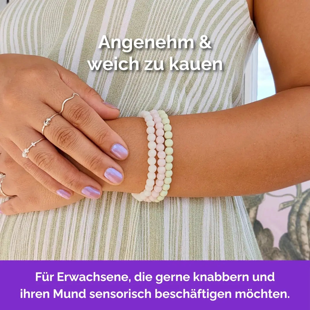 Kauarmband für Erwachsene, Beißkette in Weiß mit Silikonperlen, Nägelkauen, ADHS, Autismus Stimming
