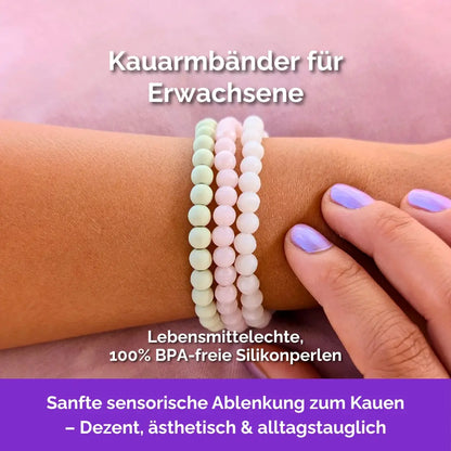 Kauarmband für Erwachsene, Beißkette in Weiß mit Silikonperlen, ideal als Skill bei innerer Unruhe zur sanften Stressbewältigung und Emotionsregulierung