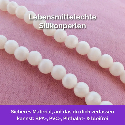 Kaukette für Erwachsene, Beißkette in Weiß mit Silikonperlen, 100% BPA frei, lebensmittelecht