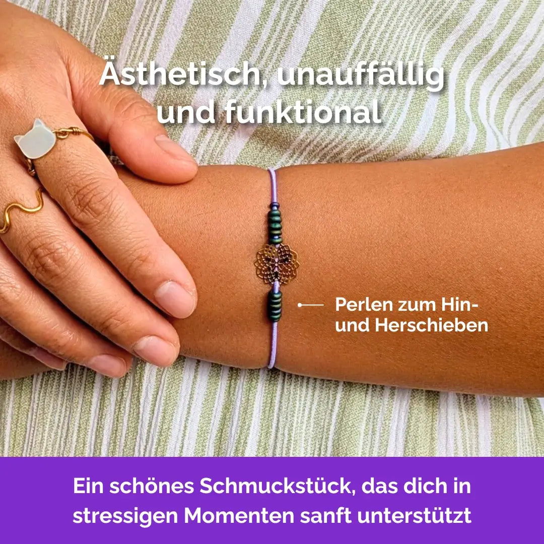 Blume Fidget Armband in Gold Schwarz mit beweglichen Perlen für Erwachsene, ideal als Gummiband Skill bei innerer Unruhe zur sanften Stressbewältigung und Emotionsregulierung. Minimal