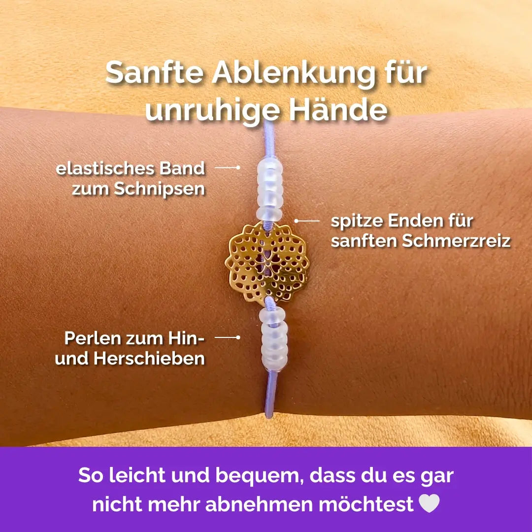Blume Fidget Armband in Gold Weiß mit beweglichen Perlen, ideal als Skill bei innerer Unruhe zur sanften Stressbewältigung und Emotionsregulierung