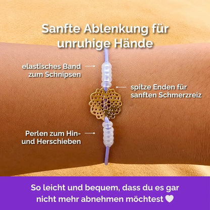 Blume Fidget Armband in Gold Weiß mit beweglichen Perlen, ideal als Skill bei innerer Unruhe zur sanften Stressbewältigung und Emotionsregulierung