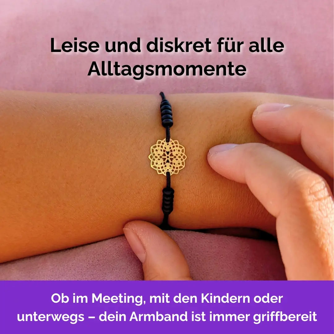 Blume Fidget Armband in Gold Schwarz mit beweglichen Perlen für Erwachsene, ideal als Skill bei innerer Unruhe zur sanften Stressbewältigung und Emotionsregulierung.