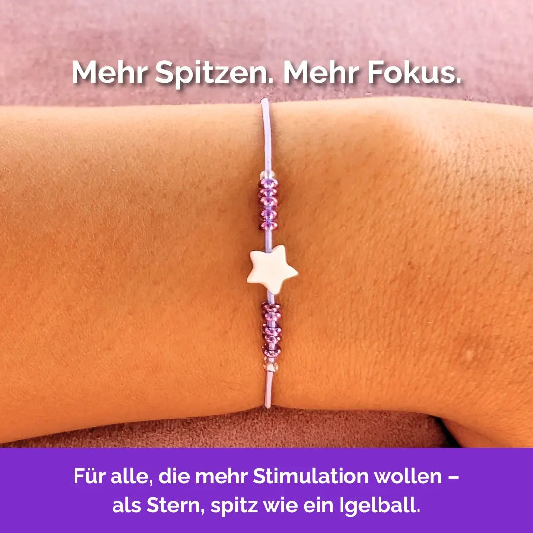 Fidget Armband Stern wie ein Igelball Massageball gegen Stress, Anspannung, innere Unruhe. Lila Lavendel