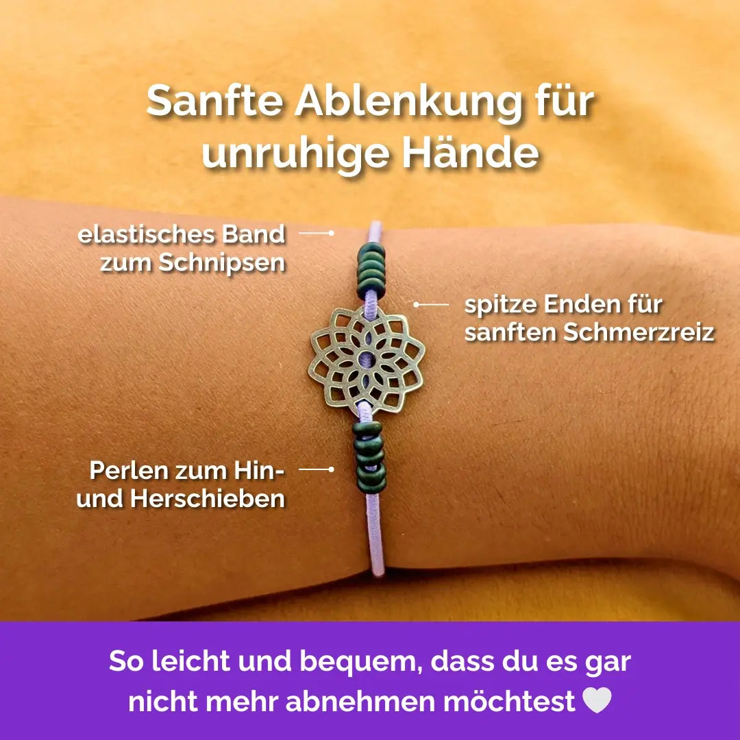 Blume Fidget Armband in Silber Lavendel mit beweglichen Perlen für Erwachsene, ideal als Gummiband Skill bei innerer Unruhe zur sanften Stressbewältigung und Emotionsregulierung.