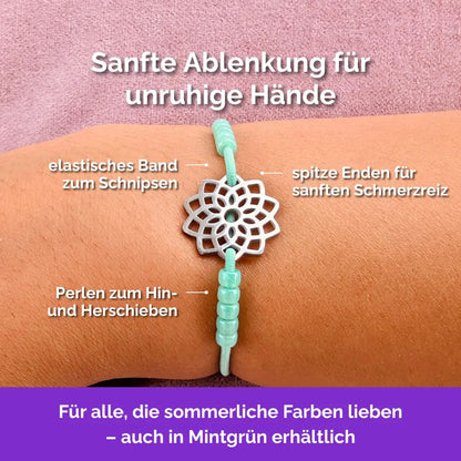 Blume Fidget Armband in Grün mit beweglichen Perlen für Erwachsene, ideal als Skill bei innerer Unruhe zur sanften Stressbewältigung und Emotionsregulierung.