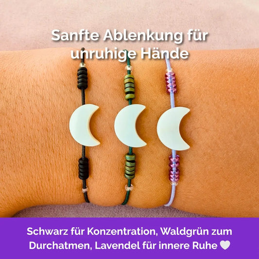 Fidget Armband 3er-Set in Schwarz, Grün, lavendel mit beweglichen Perlen, ideal als Skill bei innerer Unruhe zur sanften Stressbewältigung und Emotionsregulierung