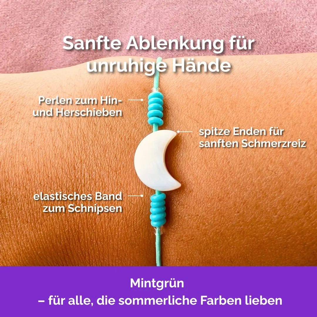 Fidget Armband in Mintgrün mit beweglichen Perlen, Akupressur, ideal als Skill bei innerer Unruhe zur sanften Stressbewältigung und Emotionsregulierung.