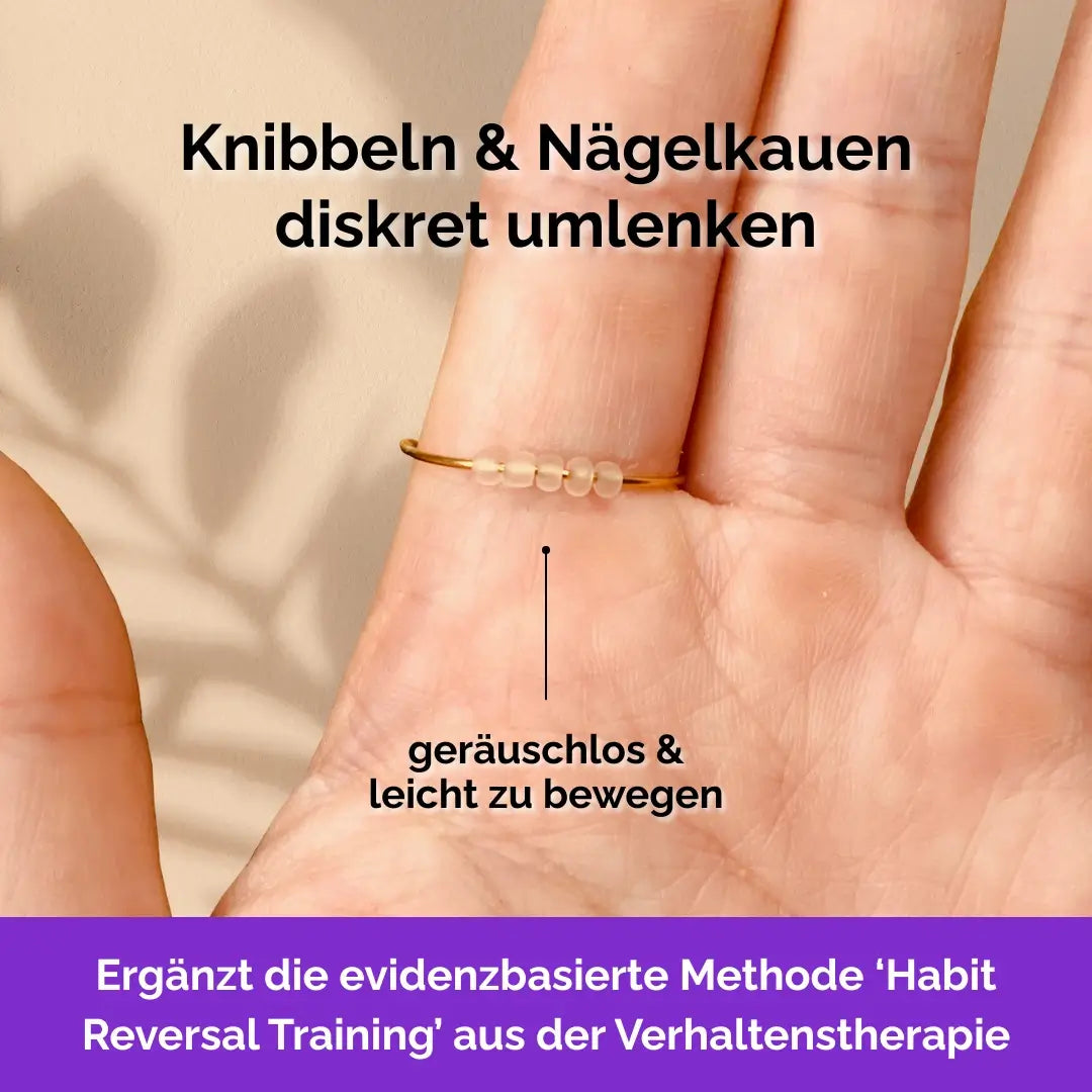 Fidget Ring in Gold – drehbare Perlen als Skill gegen Nägelkauen, Skin Picking und unruhige Finger - durchsichtig