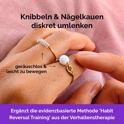 Fidget Ring in Gold – drehbare Perlen als Skill gegen Nägelkauen, Skin Picking und unruhige Finger