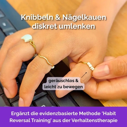 Welle Fidget Ring in Gold – drehbare Perlen als Skill gegen Nägelkauen, Skin Picking und unruhige Finger