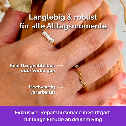 Welle Fidget Ring in Gold – robuster, langlebiger Anti Stress Ring bei Skin Picking, Stress und Anspannung