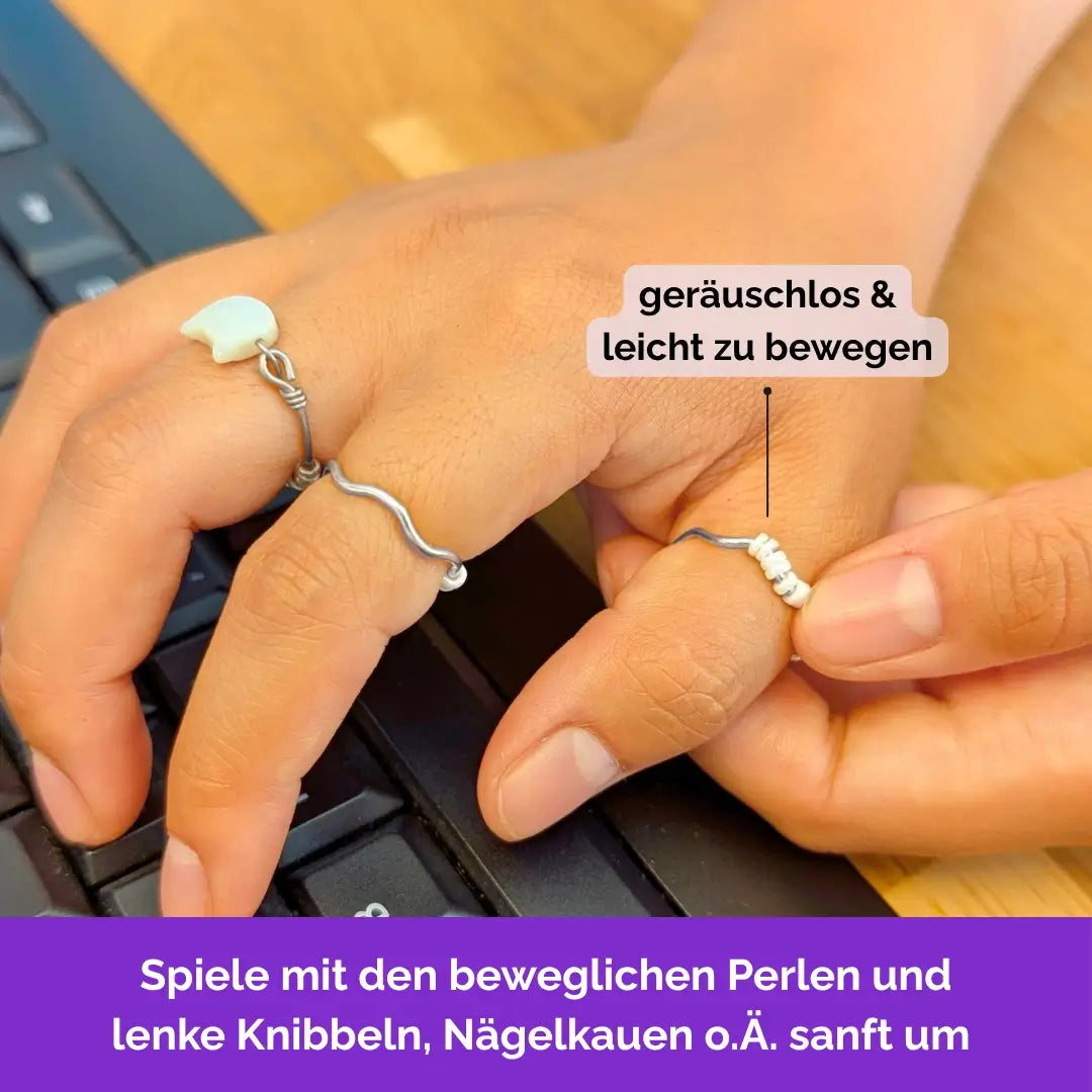 Welle Fidget Ring in Silber – drehbare Perlen als Skill gegen Nägelkauen, Skin Picking und unruhige Finger