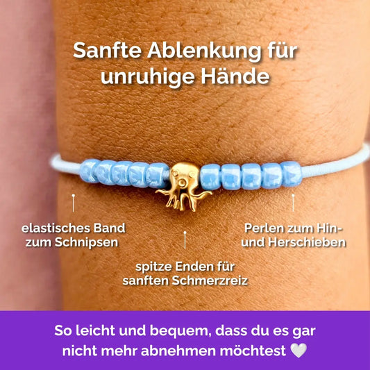 Fidget Armband in Gold Blau mit beweglichen Perlen, Akupressur, ideal als Skill bei innerer Unruhe zur sanften Stressbewältigung und Emotionsregulierung. Oktupus
