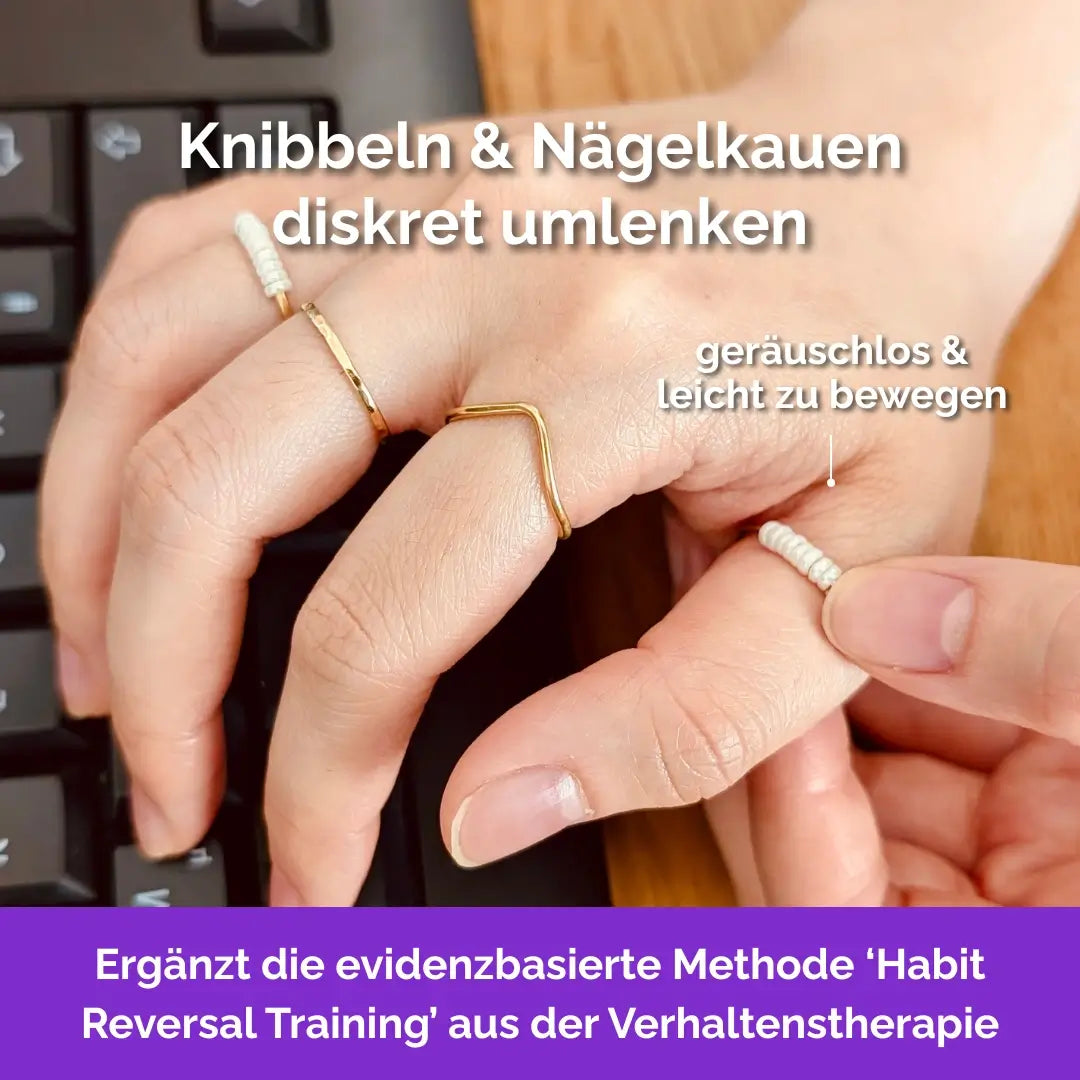 Phoenix Fidget Ring in Gold – drehbare Perlen als Skill gegen Nägelkauen, Skin Picking und unruhige Finger