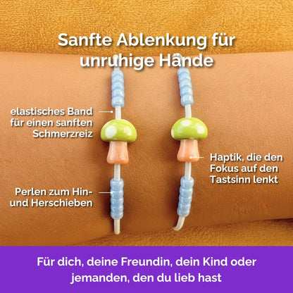 Pilz Fidget Armband in Blau mit beweglichen Perlen für Erwachsene, ideal als Gummiband Skill bei innerer Unruhe zur sanften Stressbewältigung und Emotionsregulierung. 2er-Set