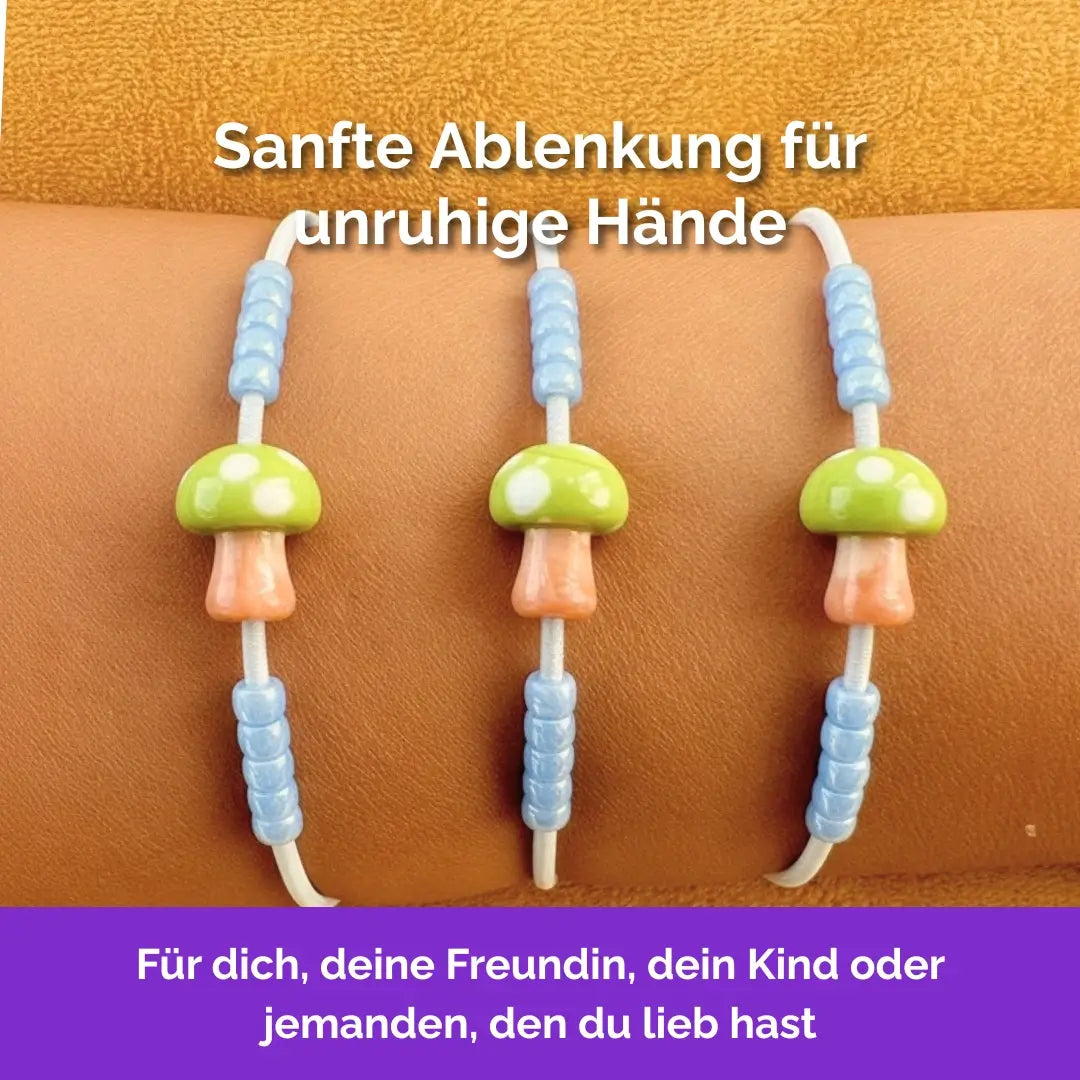 Pilz Fidget Armband in Blau mit beweglichen Perlen für Erwachsene, ideal als Gummiband Skill bei innerer Unruhe zur sanften Stressbewältigung und Emotionsregulierung. 3er-Set