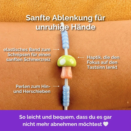 Pilz Fidget Armband in Blau mit beweglichen Perlen für Erwachsene, ideal als Gummiband Skill bei innerer Unruhe zur sanften Stressbewältigung und Emotionsregulierung.