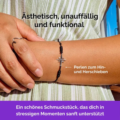 Stern Fidget Armband in 925 Silber Schwarz mit beweglichen Perlen für Erwachsene, ideal als Gummiband Skill bei innerer Unruhe zur sanften Stressbewältigung und Emotionsregulierung. Minimal