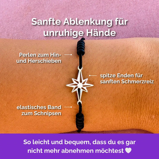 Stern Fidget Armband in 925 Silber Schwarz mit beweglichen Perlen, Akupressur, ideal als Skill bei innerer Unruhe zur sanften Stressbewältigung und Emotionsregulierung.