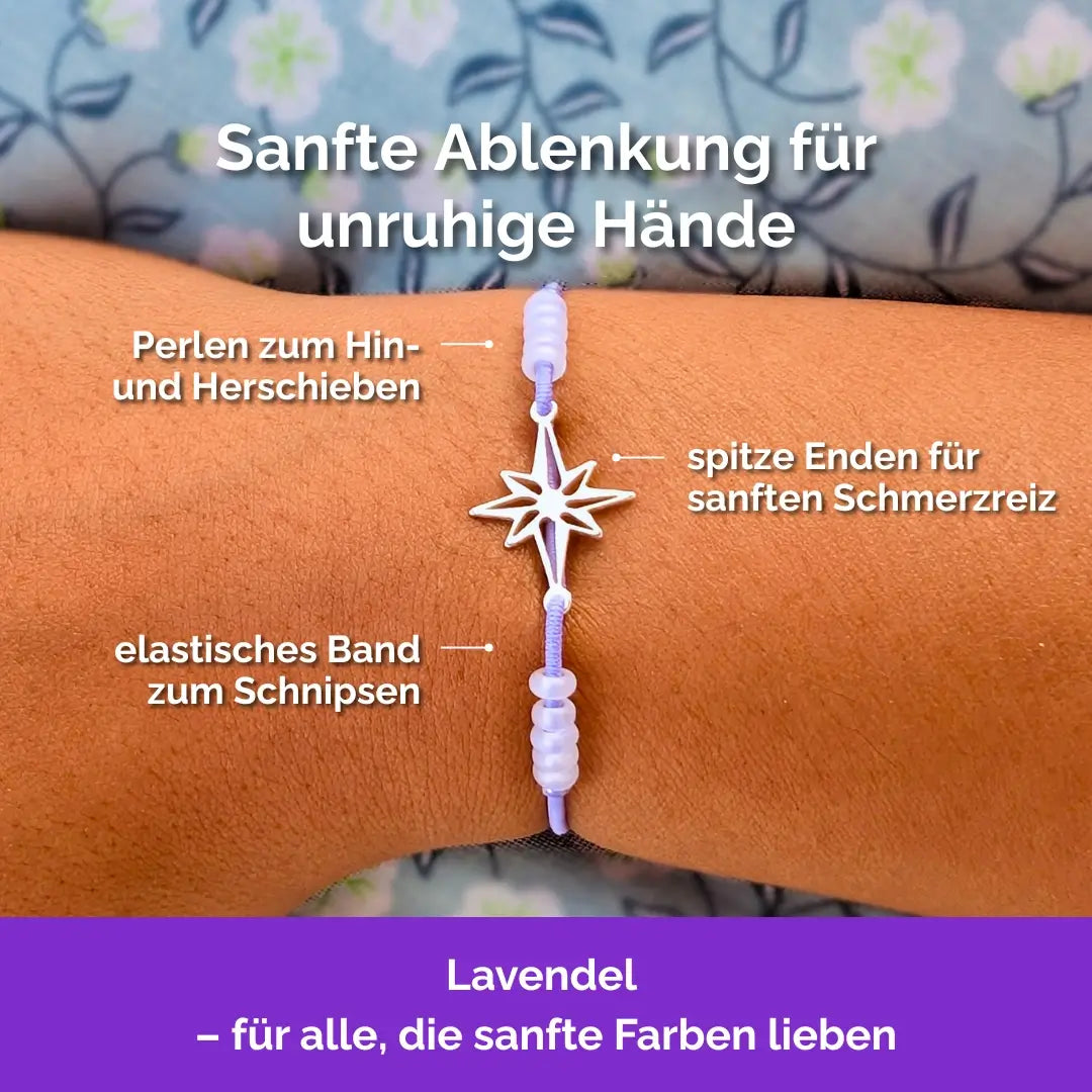 Stern Fidget Armband in 925 Silber Lila mit beweglichen Perlen für Erwachsene, ideal als Skill bei innerer Unruhe zur sanften Stressbewältigung und Emotionsregulierung.