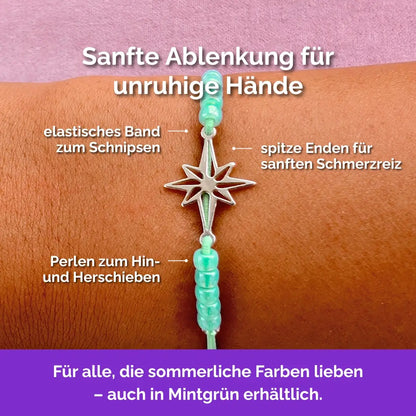 Stern Fidget Armband in 925 Silber Grün mit beweglichen Perlen für Erwachsene, ideal als Skill bei innerer Unruhe zur sanften Stressbewältigung und Emotionsregulierung.