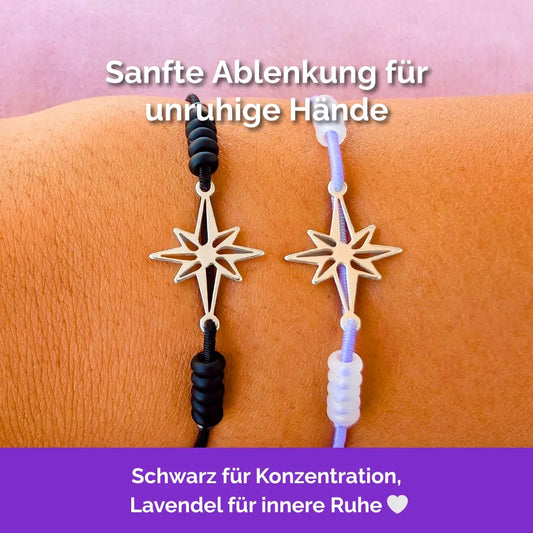 Stern Fidget Armband in 925 Silber 2er-Set mit beweglichen Perlen, Akupressur, ideal als Skill bei innerer Unruhe zur sanften Stressbewältigung und Emotionsregulierung.