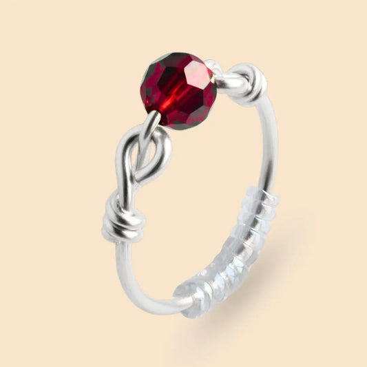 Fidget Ring silberfarben – hochwertiger, unauffälliger Anti Stress Ring zur Stressbewältigung und Emotionsregulation. Red velvet