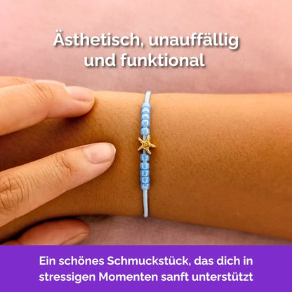 Fidget Armband in Gold Blau mit beweglichen Perlen für Erwachsene, ideal als Gummiband Skill bei innerer Unruhe zur sanften Stressbewältigung und Emotionsregulierung. Minimal Seestern