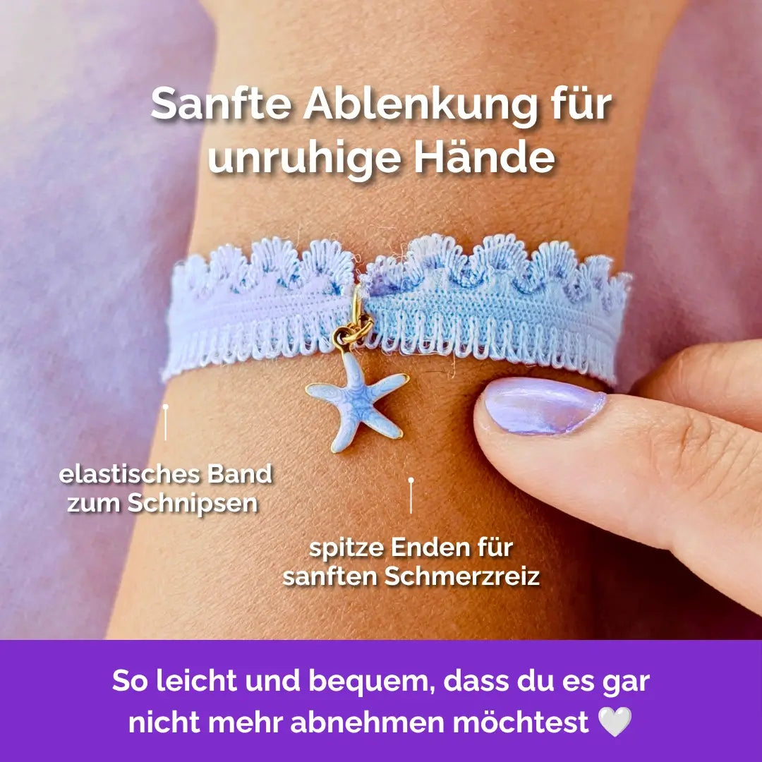 Fidget Armband in Lila für Erwachsene, ideal als Gummiband Skill bei innerer Unruhe zur sanften Stressbewältigung und Emotionsregulierung. Seestern